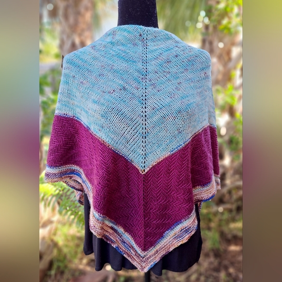 Hand Crafted OOAK Contemporary Elegant Striped Merino Wool Blue Purpl Knit Scarf - Picture 2 of 16